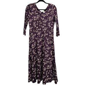 Pact Women’s Scattered Sprigs Plum Fit And Flare MIDI Dress / Size-Small